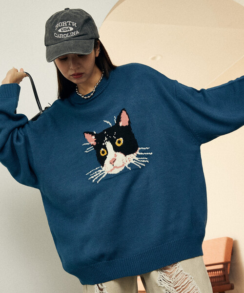 PUBLUX（パブリュクス）の「PUBLUX/パブリュクス Various キャット デザイン ニット　限定展開（ニット/セーター・レディース・チャコールグレー/ブルー/ブラック/ダークグレー/ベージュ/グリーン・LARGE/MEDIUM/SMALL）」の12枚目の写真