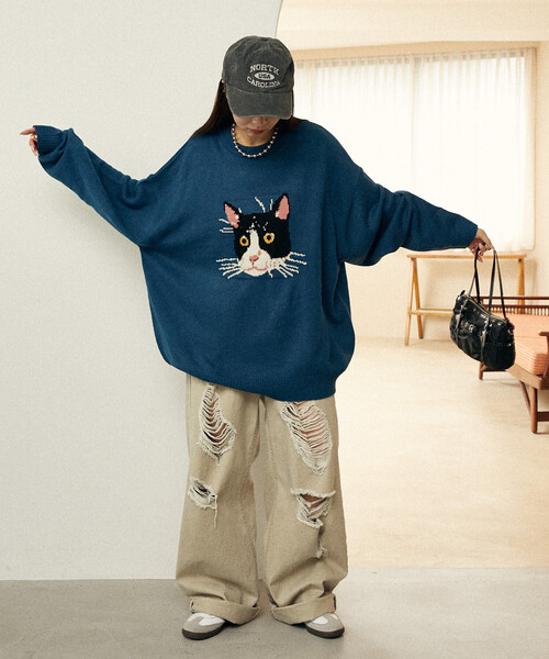 PUBLUX（パブリュクス）の「PUBLUX/パブリュクス Various キャット デザイン ニット　限定展開（ニット/セーター・レディース・チャコールグレー/ブルー/ブラック/ダークグレー/ベージュ/グリーン・LARGE/MEDIUM/SMALL）」の14枚目の写真