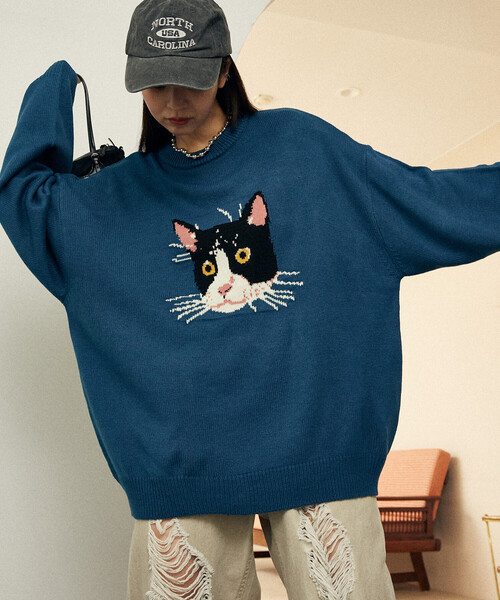 PUBLUX（パブリュクス）の「PUBLUX/パブリュクス Various キャット デザイン ニット　限定展開（ニット/セーター・レディース・チャコールグレー/ブルー/ブラック/ダークグレー/ベージュ/グリーン・LARGE/MEDIUM/SMALL）」の17枚目の写真