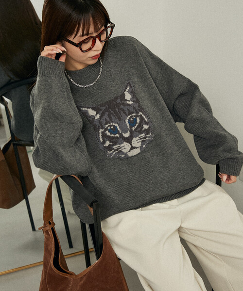 PUBLUX（パブリュクス）の「PUBLUX/パブリュクス Various キャット デザイン ニット　限定展開（ニット/セーター・レディース・チャコールグレー/ブルー/ブラック/ダークグレー/ベージュ/グリーン・LARGE/MEDIUM/SMALL）」の20枚目の写真