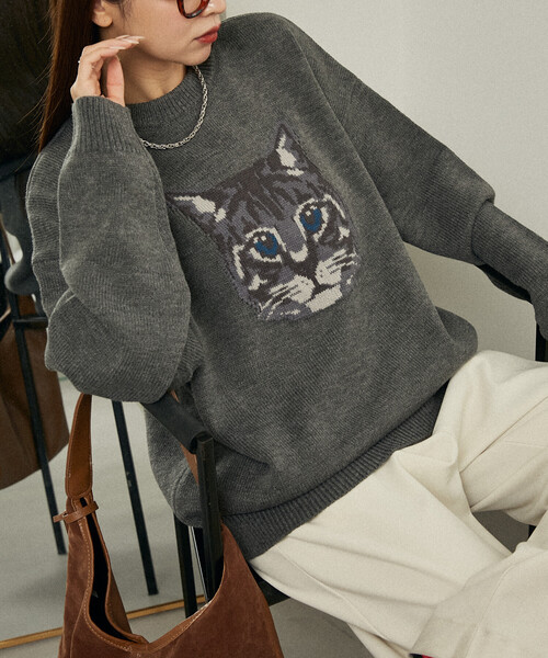 PUBLUX（パブリュクス）の「PUBLUX/パブリュクス Various キャット デザイン ニット　限定展開（ニット/セーター・レディース・チャコールグレー/ブルー/ブラック/ダークグレー/ベージュ/グリーン・LARGE/MEDIUM/SMALL）」の21枚目の写真