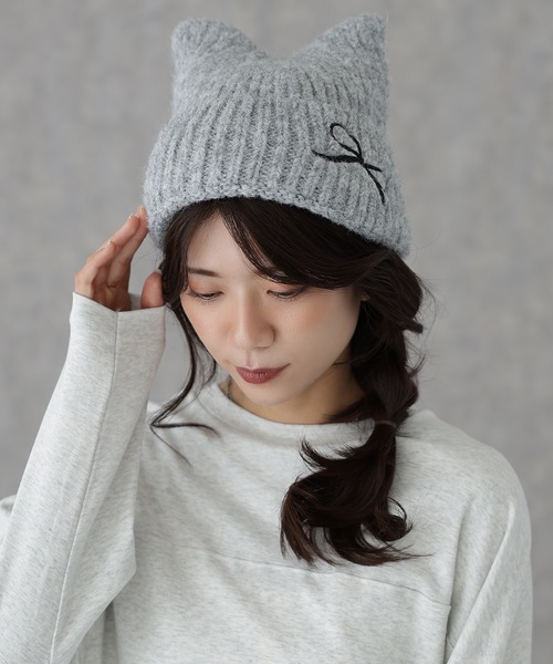 Venicew Pigtail グレー 編み込みひも付きニット帽 ふんわりかぶれる裏フリース耳付きニット帽詳細｜GlovesDEPO（グローブ