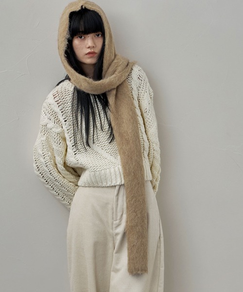 etoll.（エトル）の「モヘアタッチフードマフラー（マフラー・レディース・ベージュ/レッド/ブルー/チャコールグレー・M）」の20枚目の写真