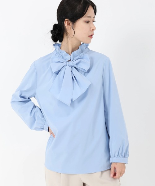 STRAWBERRY-FIELDS(ストロベリーフィールズ)の「ミルキータフタ_フリルカラーボウタイブラウス(シャツ/ブラウス・レディース・キナリ/ブラック・2)」の4枚目の写真