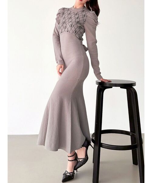 セール】チェックジャガードマーメイドニットワンピース（ワンピース