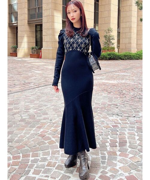 チェックジャガードマーメイドニットワンピース（ワンピース