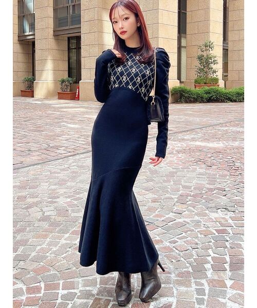 チェックジャガードマーメイドニットワンピース（ワンピース