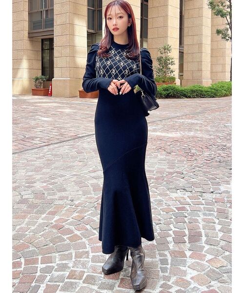 セール】チェックジャガードマーメイドニットワンピース（ワンピース