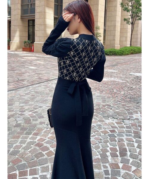 チェックジャガードマーメイドニットワンピース（ワンピース