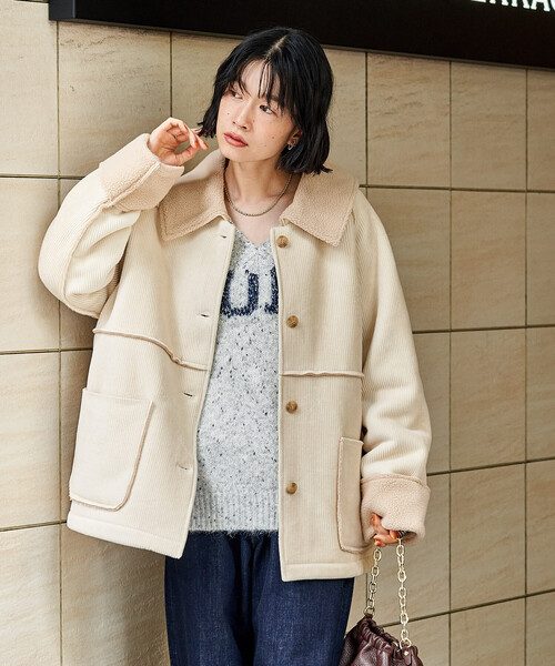 セール】限定展開 ステンカラー コーデュロイ 裏ボアジャケット