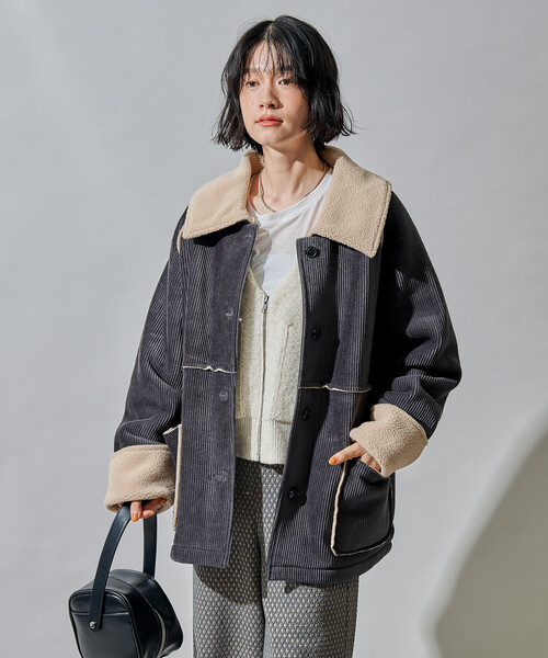セール】ステンカラー コーデュロイ 裏ボアジャケット 限定展開