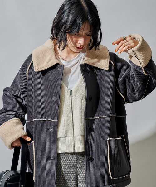 セール】ステンカラー コーデュロイ 裏ボアジャケット 限定展開