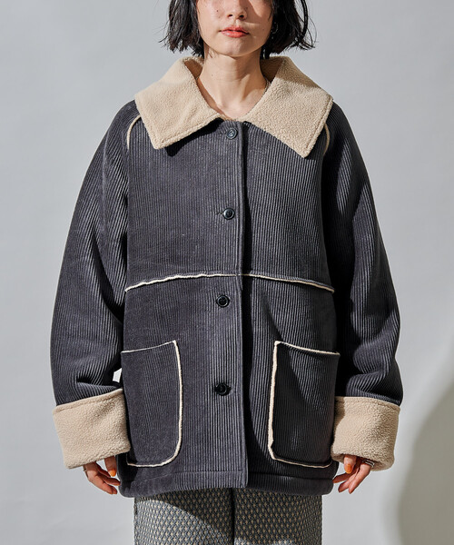 セール】ステンカラー コーデュロイ 裏ボアジャケット 限定展開