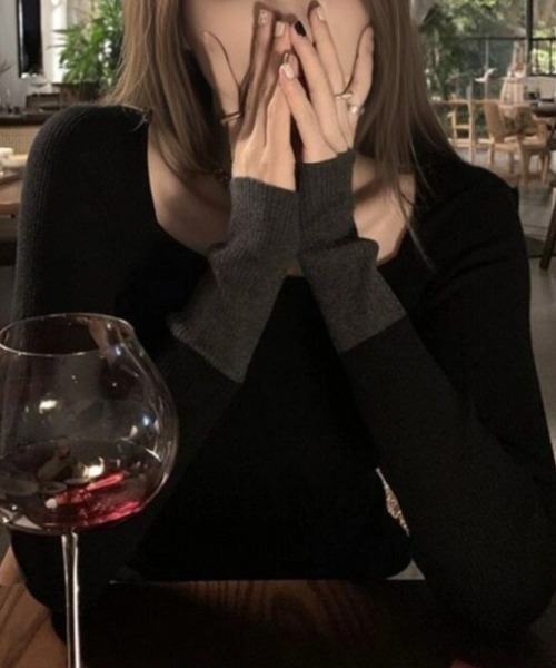 cammie（キャミー）の「袖配色ニットトップス（ニット/セーター・レディース・ブラック/ベージュ・F）」の9枚目の写真