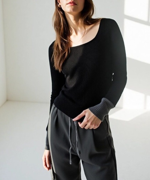 cammie（キャミー）の「袖配色ニットトップス（ニット/セーター・レディース・ブラック/ベージュ・F）」の17枚目の写真