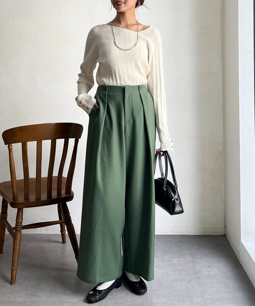 Chez toi（シェトワ）の「【静電気防止】サイドボタンタックパンツ（その他パンツ・レディース・ベージュ/ブルー/グレー/グリーン・FREE）」の21枚目の写真