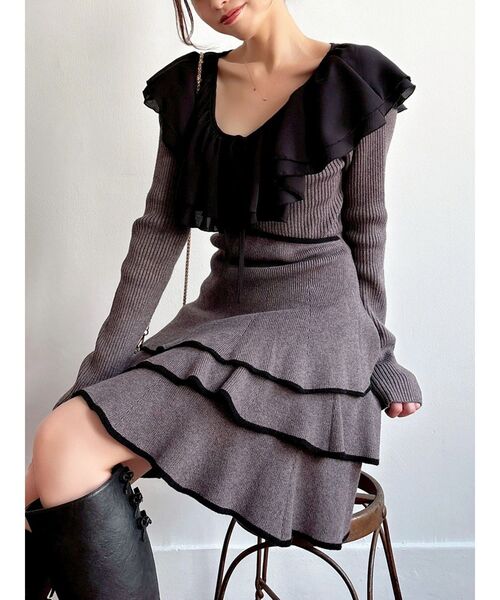 セール】ラッフルデザインミニニットワンピース（ワンピース