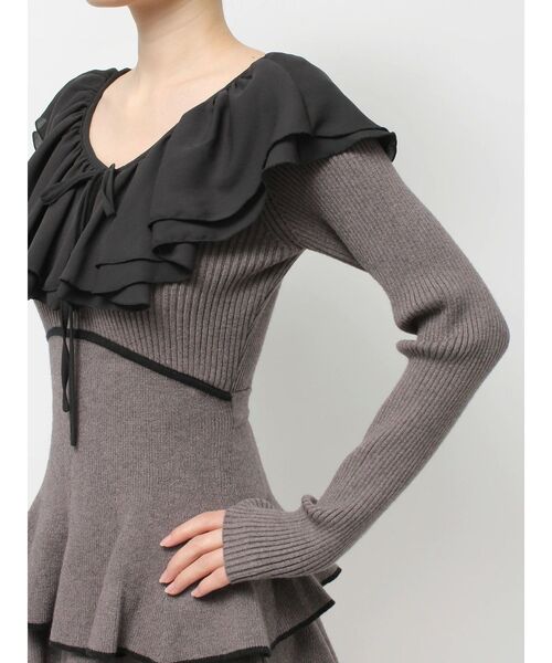 セール】ラッフルデザインミニニットワンピース（ワンピース