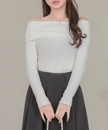 折り返し オフショル リブ ニット トップス