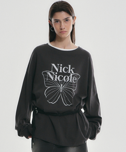NICK&NICOLE(ニックアンドニコール)の「BUTTERFLY SIGNATURE LS TOP_CHARCOAL SILVER(Tシャツ/カットソー・レディース・その他・FREE)」の1枚目の写真