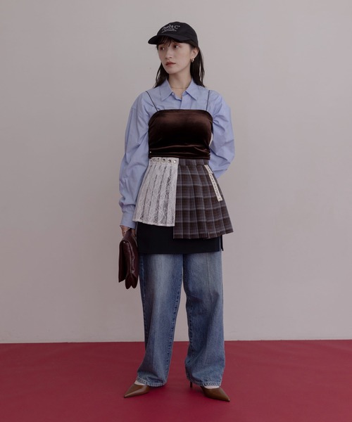 Eimee Law（エイミーロウ）の「プリーツレイヤード3TEXミニスカート（スカート・レディース・グレー/ブラウン/レッド・MEDIUM）」の15枚目の写真