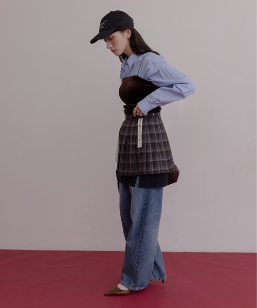 Eimee Law（エイミーロウ）の「プリーツレイヤード3TEXミニスカート（スカート・レディース・グレー/ブラウン/レッド・MEDIUM）」の16枚目の写真