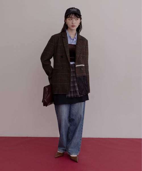 Eimee Law（エイミーロウ）の「プリーツレイヤード3TEXミニスカート（スカート・レディース・グレー/ブラウン/レッド・MEDIUM）」の18枚目の写真