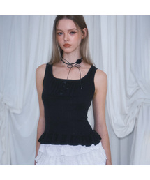 Frill Button Sleeveless [Black]