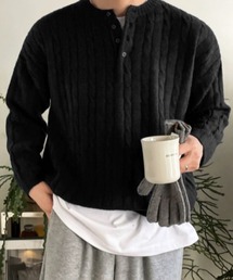 【NOWLE】ケーブル編み ヘンリーネック プルオーバー ニット