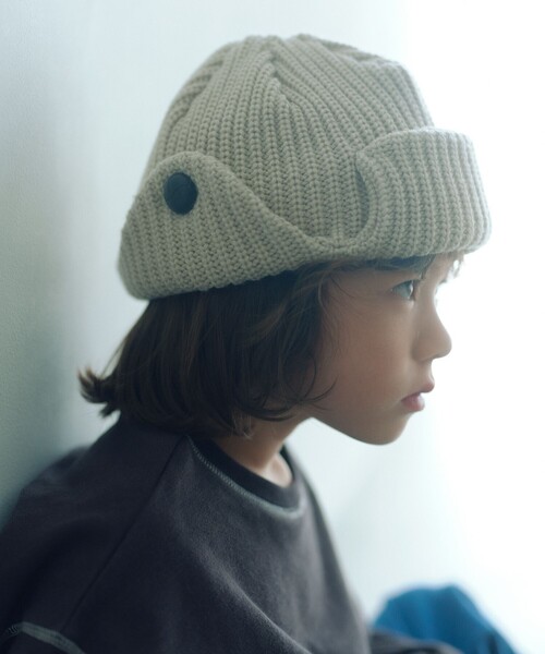 halo commodity(ハロ コモディティー)の「【別注】<halo commodity>ニット帽 / ニットキャップ / キッズ(ニットキャップ/ビーニー・キッズ・ナチュラル/ブラック・FREE(53-55cm))」の1枚目の写真