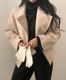 襟付きダブルブレストショートメルトンジャケット