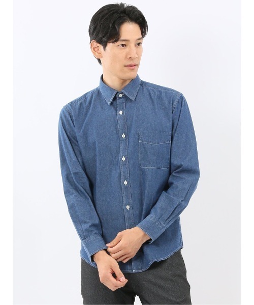 m.f.editorial（エムエフエディトリアル）の「【綿100% デニム】カンタベリーウッド/CANTERBURY WOOD レギュラーカラー長袖シャツ（シャツ/ブラウス・メンズ・ネイビー/ブルー・LARGE/X-LARGE/MEDIUM）」の2枚目の写真