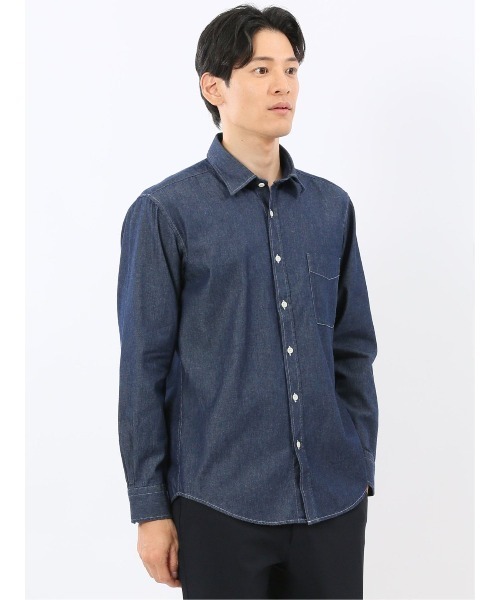 m.f.editorial（エムエフエディトリアル）の「【綿100% デニム】カンタベリーウッド/CANTERBURY WOOD レギュラーカラー長袖シャツ（シャツ/ブラウス・メンズ・ネイビー/ブルー・LARGE/X-LARGE/MEDIUM）」の16枚目の写真