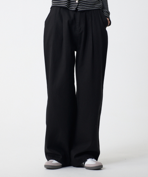 UNKNOWN PLANET(アンノウンプラネット)の「ツーピンタックワイドコットンパンツブラック(その他パンツ・レディース・その他・SMALL/LARGE/MEDIUM)」の1枚目の写真