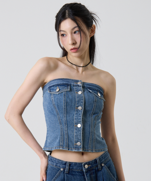 UNKNOWN PLANET（アンノウンプラネット）の「デニムクロップタンクトップサンドブルー（その他トップス・レディース・その他・SMALL/MEDIUM）」の2枚目の写真