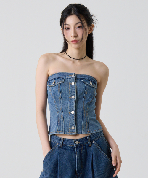 UNKNOWN PLANET（アンノウンプラネット）の「デニムクロップタンクトップサンドブルー（その他トップス・レディース・その他・SMALL/MEDIUM）」の3枚目の写真