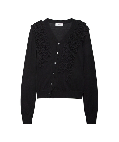 LCDC TM(エルシーディーシーティーエム)の「ASYMMETRIC FRILL CARDIGAN(カーディガン/ボレロ・メンズ・ライトグレー/ブラック・OS)」の1枚目の写真