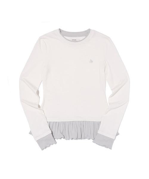 KIRSH(キルシー)の「KIRSH Layered Slim-Fit Ribbon Long Sleeve T-Shirt キルシー レイヤード スリムフィット 長袖Tシャツ(Tシャツ/カットソー・レディース・ホワイト/ライトブルー/ブラック・1)」の1枚目の写真
