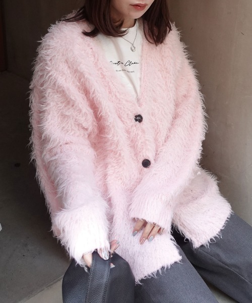 CORNERS（コーナーズ）の「モンスターシャギーニットカーディガン（カーディガン/ボレロ・レディース・ピンク/ブラウン/アイボリー・M）」の3枚目の写真