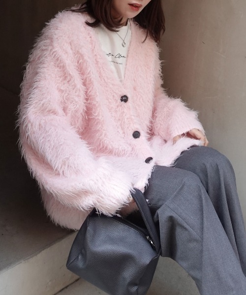 CORNERS（コーナーズ）の「モンスターシャギーニットカーディガン（カーディガン/ボレロ・レディース・ピンク/ブラウン/アイボリー・M）」の5枚目の写真