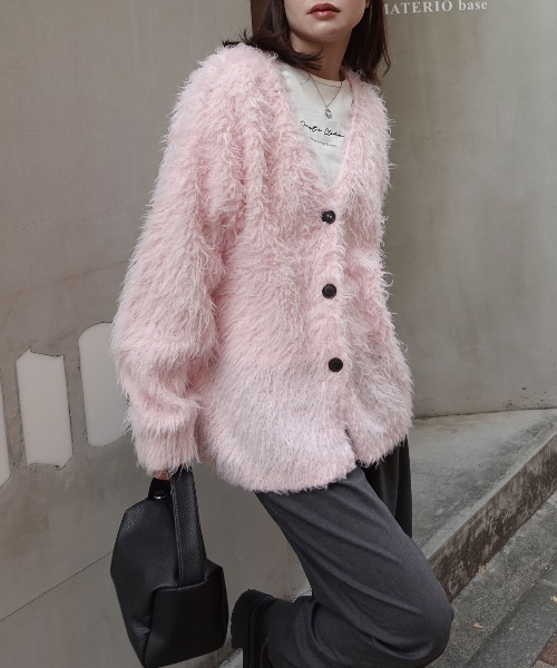 CORNERS（コーナーズ）の「モンスターシャギーニットカーディガン（カーディガン/ボレロ・レディース・ピンク/ブラウン/アイボリー・M）」の6枚目の写真