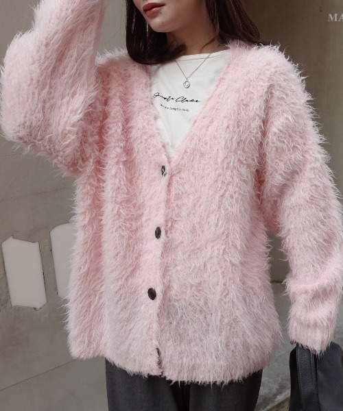 CORNERS（コーナーズ）の「モンスターシャギーニットカーディガン（カーディガン/ボレロ・レディース・ピンク/ブラウン/アイボリー・M）」の12枚目の写真