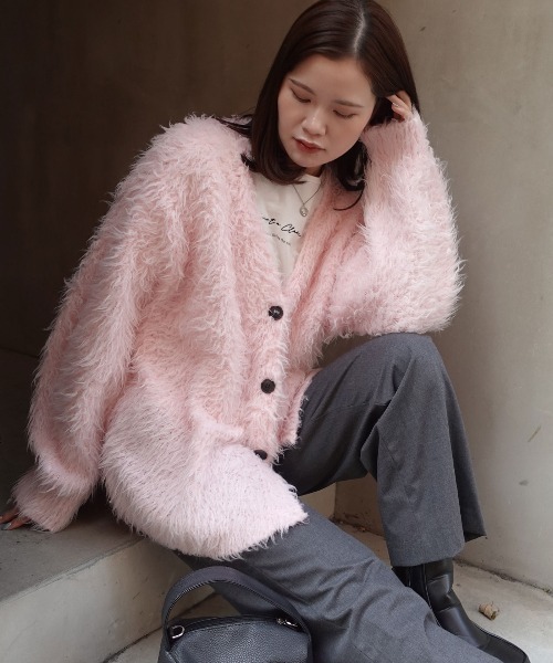 CORNERS（コーナーズ）の「モンスターシャギーニットカーディガン（カーディガン/ボレロ・レディース・ピンク/ブラウン/アイボリー・M）」の13枚目の写真