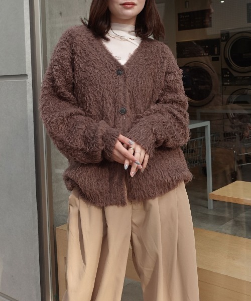 CORNERS（コーナーズ）の「モンスターシャギーニットカーディガン（カーディガン/ボレロ・レディース・ピンク/ブラウン/アイボリー・M）」の9枚目の写真