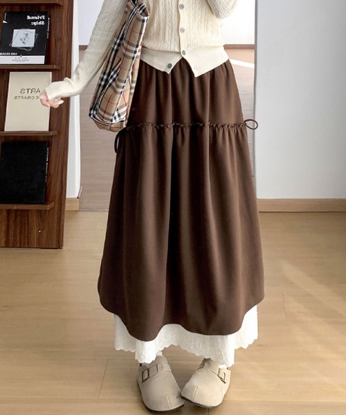 セール】裏地付きティアードロングスカート（スカート）｜2ly2