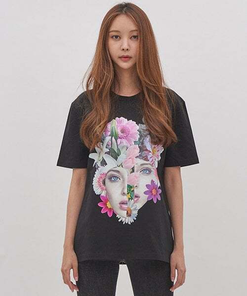 ICONOGRAPHY(アイコノグラフィー)の「ウーマンインフラワー2 BK(Tシャツ/カットソー・レディース・ブラック・SMALL/X-LARGE/LARGE/MEDIUM)」の1枚目の写真