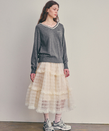 DEWEDEWE（デュイデュイ）の「ブラッサムメッシュスカート_アイボリー（スカート）」