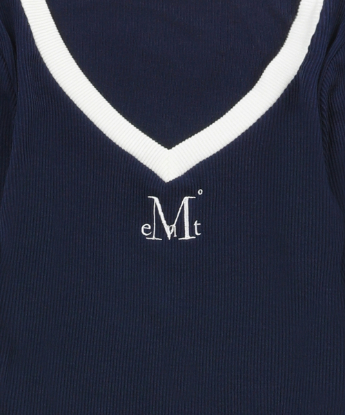 MUCENT(ムセント)の「バインディングトラックラインVネックリブTシャツ(3カラー)(Tシャツ/カットソー・レディース・グレー/ブラック/ネイビー・FREE)」の6枚目の写真