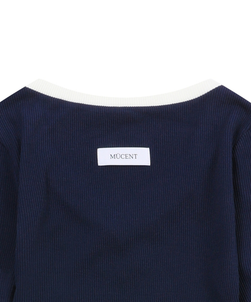 MUCENT(ムセント)の「バインディングトラックラインVネックリブTシャツ(3カラー)(Tシャツ/カットソー・レディース・グレー/ブラック/ネイビー・FREE)」の9枚目の写真