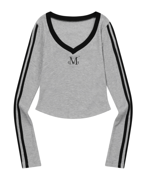 MUCENT(ムセント)の「バインディングトラックラインVネックリブTシャツ(3カラー)(Tシャツ/カットソー・レディース・グレー/ブラック/ネイビー・FREE)」の10枚目の写真